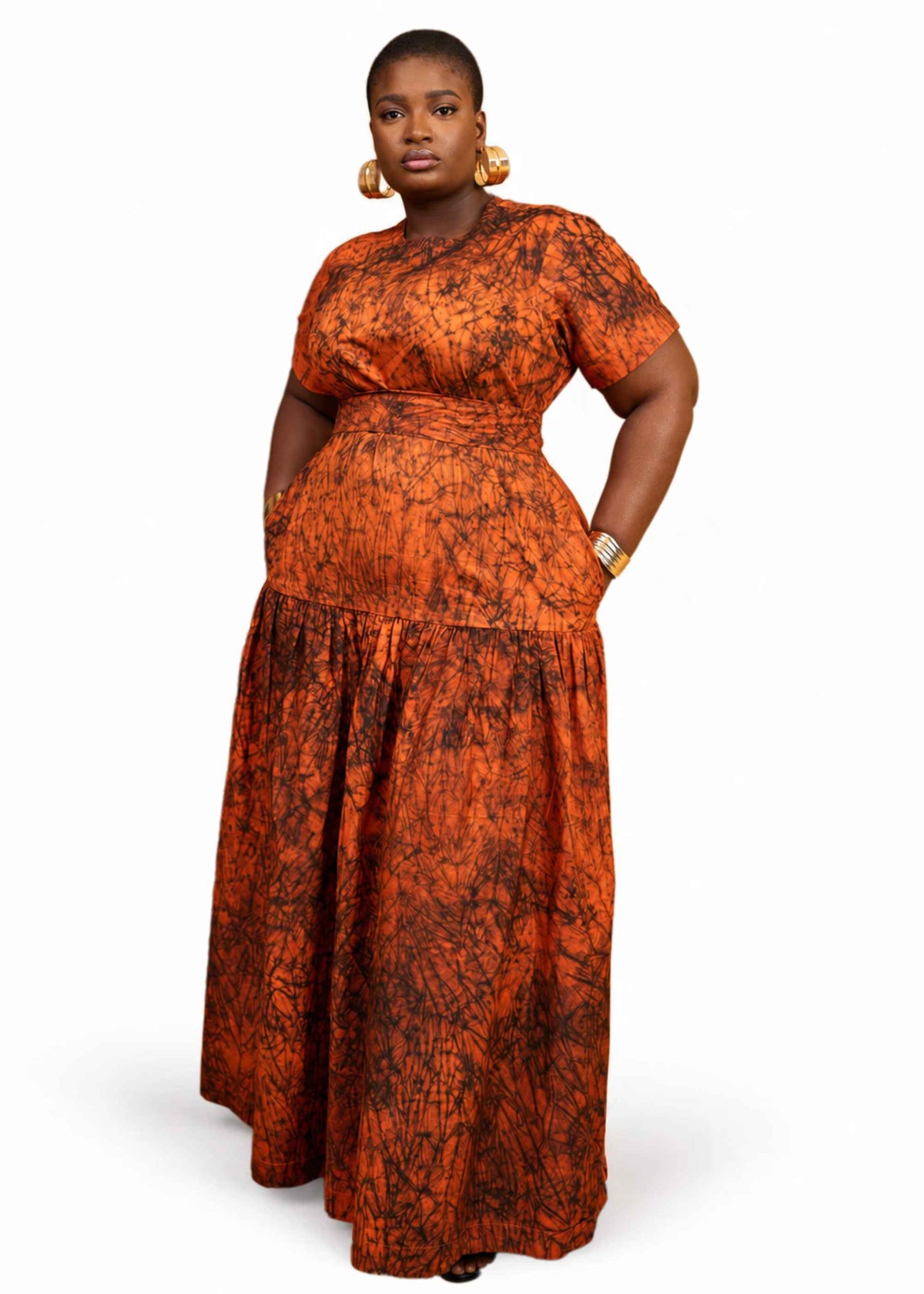 Writing Maxi Dress by Zanaani – hand-dyed Writing-print batik cotton maxi dress, made in Nigeria