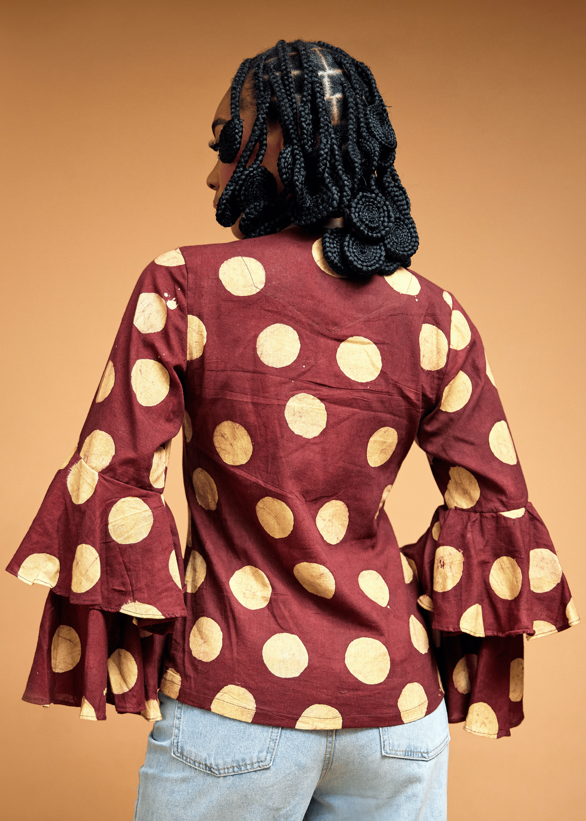 Polka Bell Sleeve Top (Hand-Dyed)