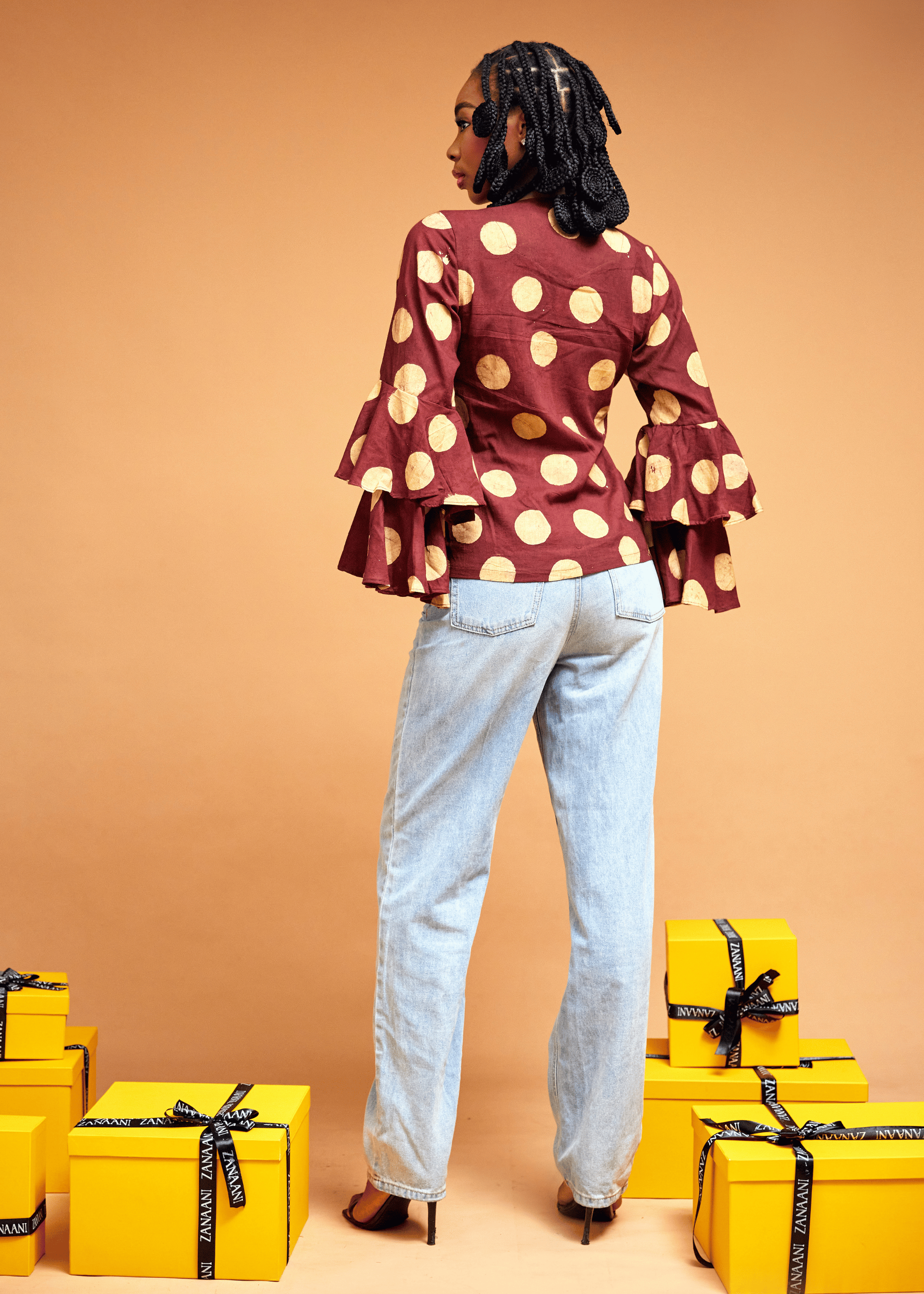 Polka Bell Sleeve Top (Hand-Dyed)