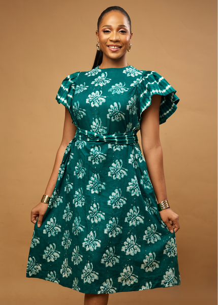 cotton butterfly dress Green Multi Butterfly Button Up Cotton Midi Dress